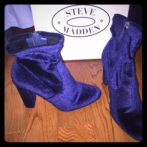 Velvet Navy Blue Boot Heels